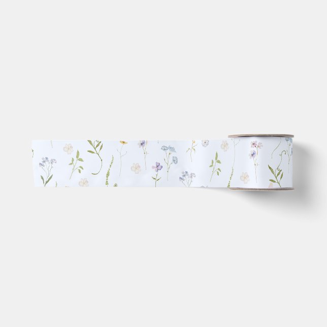 Ruban En Satin Fleur sauvage bleu Floral élégant été (Devant)