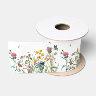 Ruban En Satin Fleur sauvage d'aquarelle Insectes Floral Spring G