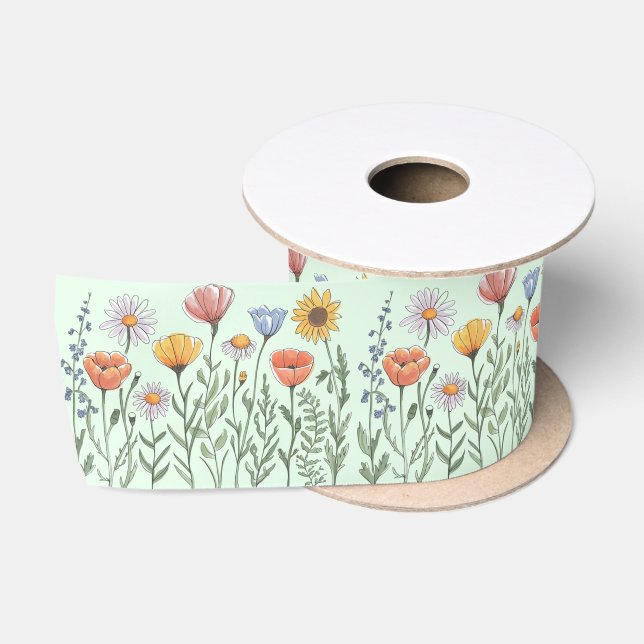 Ruban En Satin Fleur sauvage Jardin fleurs florales Motif (Bobine)