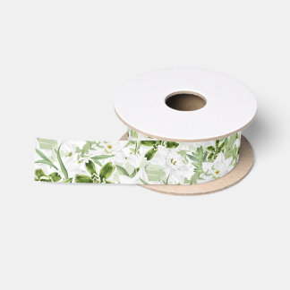 Ruban En Satin Fleurs Aquarelles Blanches 2