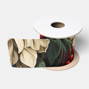 Ruban En Satin Fleurs audacieuses de Noël/Vacances, baies et Feui