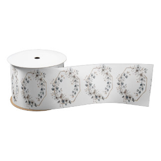 Ruban En Satin Fleurs blanches à l'aquarelle Cadre doré Argent sa