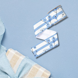 Ruban En Satin Fleurs Bleues Élégantes à Motif Rayé