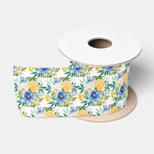 Ruban En Satin Fleurs bleues et jaunes