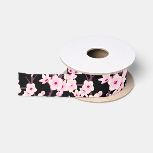 Ruban En Satin Fleurs de cerisier rose noir