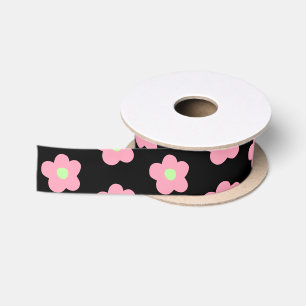 Ruban En Satin Fleurs de cerisiers en noir