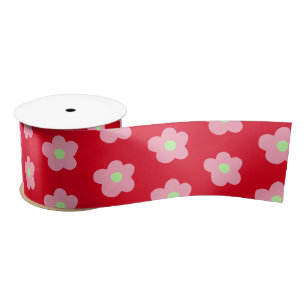 Ruban En Satin Fleurs de cerisiers en rouge