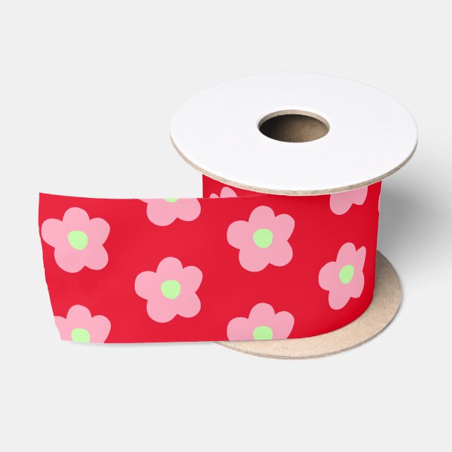 Ruban En Satin Fleurs de cerisiers en rouge (Bobine)