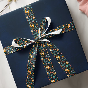 Ruban En Satin Fleurs de Chiot Bleu Cute