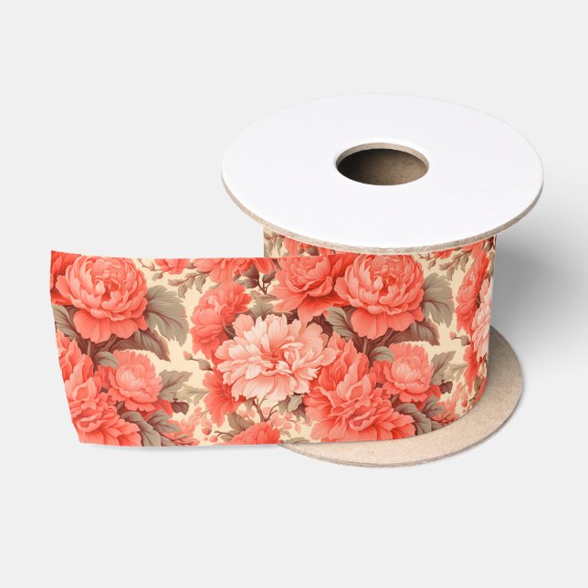 Ruban En Satin Fleurs de corail chic Shabby (Bobine)
