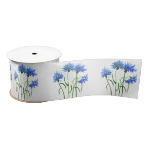 Ruban En Satin Fleurs de Cornflowers bleu aquarelle rustique joli