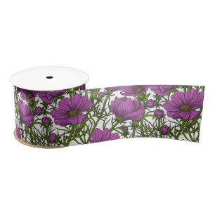 Ruban En Satin Fleurs de cosmos violet