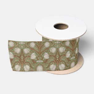 Ruban En Satin Fleurs de jardin printanier sur sauge