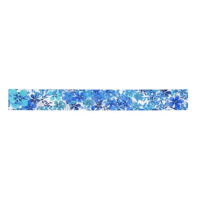 Ruban En Satin Fleurs de jardin Royal Blue et Turquoise (Devant)
