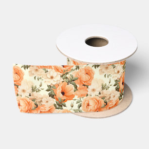 Ruban En Satin Fleurs de pêche beige délicates