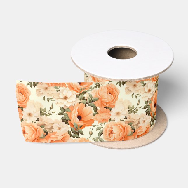 Ruban En Satin Fleurs de pêche beige délicates (Bobine)
