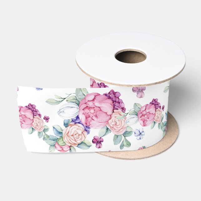 Ruban En Satin Fleurs de printemps romantiques (Bobine)