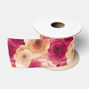 Ruban En Satin Fleurs de printemps roses peintes vibrantes à l'aq