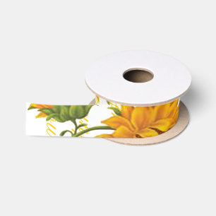Ruban En Satin Fleurs de soleil et texte