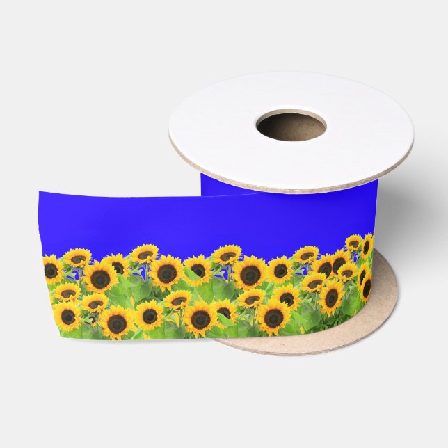 Ruban En Satin Fleurs de soleil - Liberté Ukraine Paix drapeau uk (Bobine)