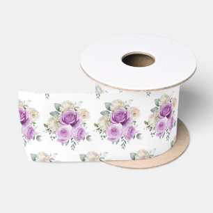 Ruban En Satin Fleurs élégantes violettes et argentées