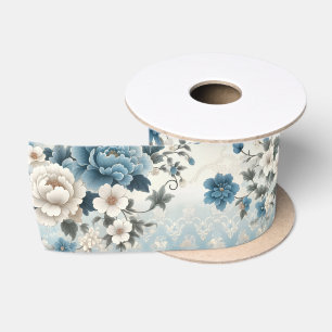 Ruban En Satin Fleurs et papillons Chinoiserie