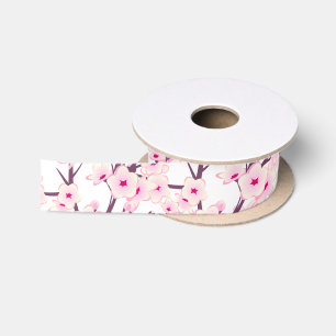 Ruban En Satin Fleurs florales de cerisier rose blanc