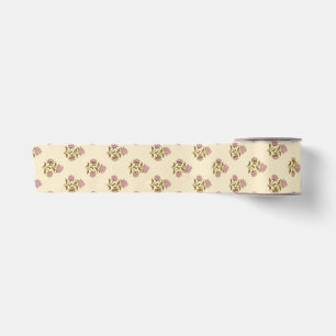 Ruban En Satin Fleurs Héritées - Mauve Pâle Rose et Jaune Doux