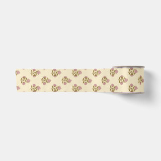 Ruban En Satin Fleurs Héritées - Mauve Pâle Rose et Jaune Doux