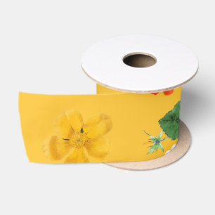Ruban En Satin Fleurs jaunes et roses blanches 10