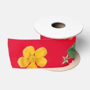 Ruban En Satin Fleurs jaunes et roses blanches 13