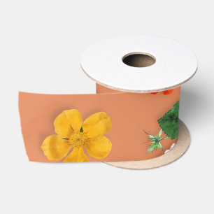 Ruban En Satin Fleurs jaunes et roses blanches 25