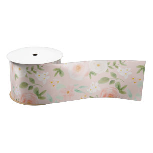 Ruban En Satin Fleurs Roses d'aquarelle en rose et en rose