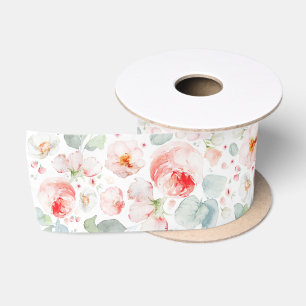 Ruban En Satin Fleurs roses douces Élégantes Botaniques Modernes