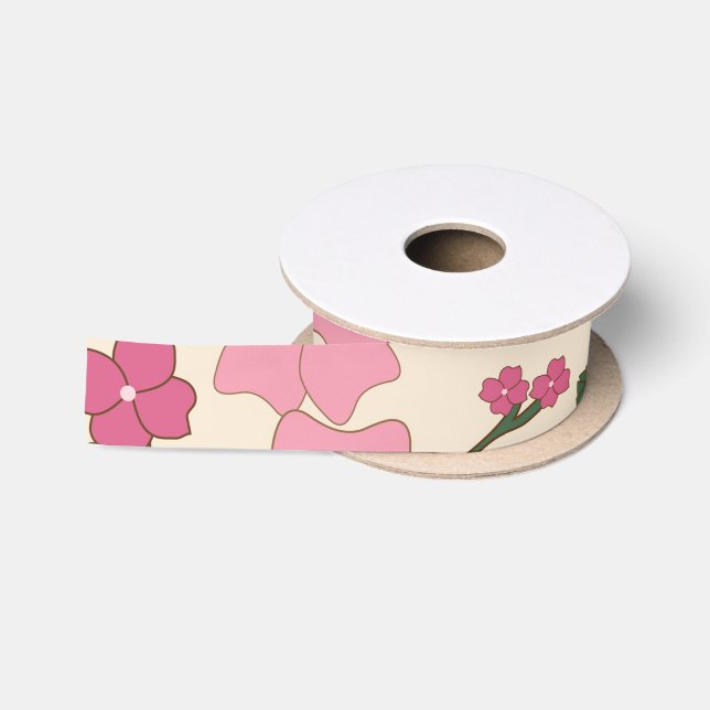 Ruban En Satin Fleurs Roses, Motif Floral, Motif De Fleurs (Bobine)