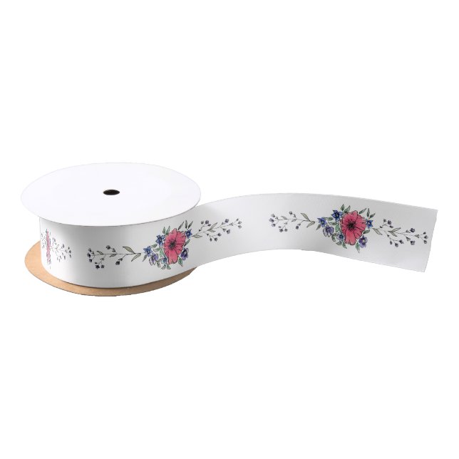 Ruban En Satin Fleurs sauvages et pavot (Bobine)