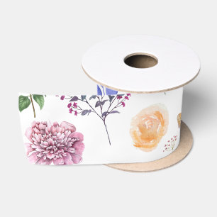 Ruban En Satin Fleurs sauvages pressées au printemps Papillon bla