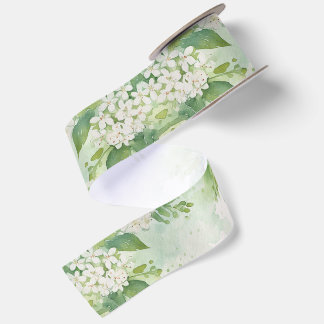 Ruban En Satin Fleurs verdâtres aquarelles modernes & personnalis