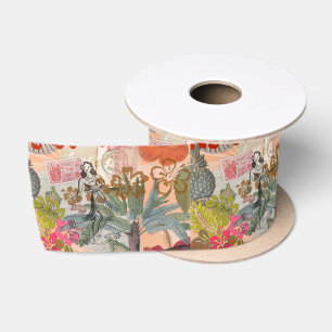 Ruban En Satin Fleurs Vintage Hula Coloré Hawaïen Tropical