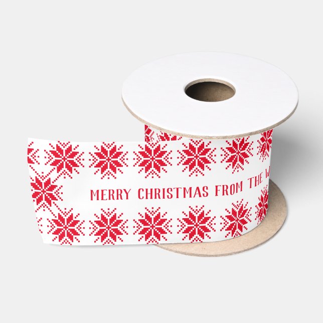Ruban En Satin Flocon de neige blanc et rouge Joyeux Noël personn (Bobine)
