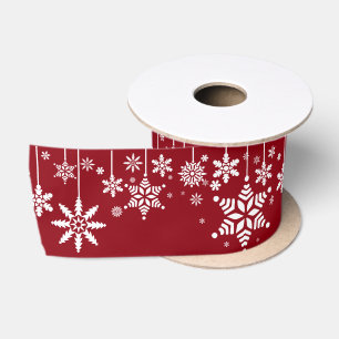 Ruban En Satin Flocon de neige rouge foncé et blanc de Noël