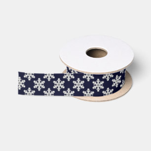 Ruban En Satin flocons de neige blancs bleus motif vacances d'hiv