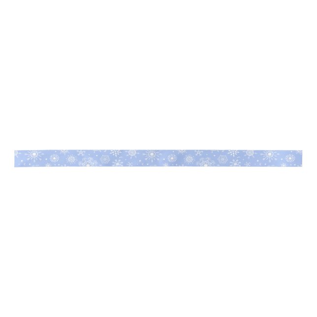 Ruban En Satin Flocons de neige blancs sur le bleu (Devant)