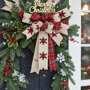 Ruban En Satin Flocons de neige en toile de jute et carreaux