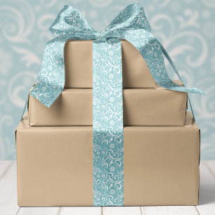 Ruban En Satin Flocons de neige et spirales de Noël bleus