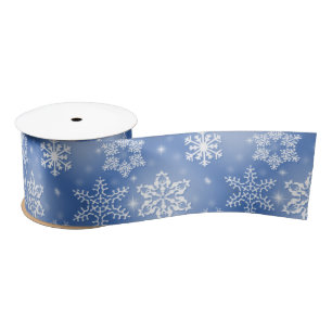 Ruban En Satin Flocons de neige sur fond bleu hivernal