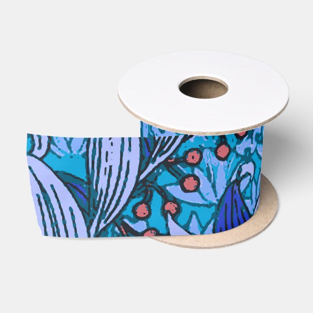 Ruban En Satin Floral bleu ancien Boho moderne (Bobine)