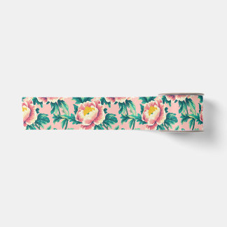 Ruban En Satin Floral de Chinoiserie rose gras