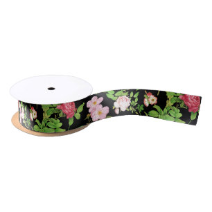 Ruban En Satin Floral noir et rouge