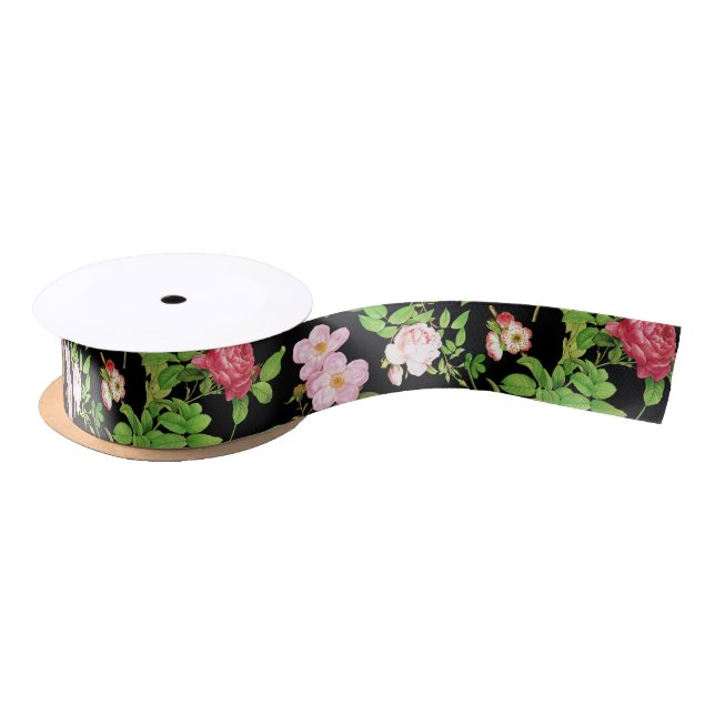 Ruban En Satin Floral noir et rouge (Bobine)